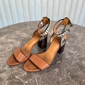 Coach Tan and Brown Chunky Block Sandal Heels